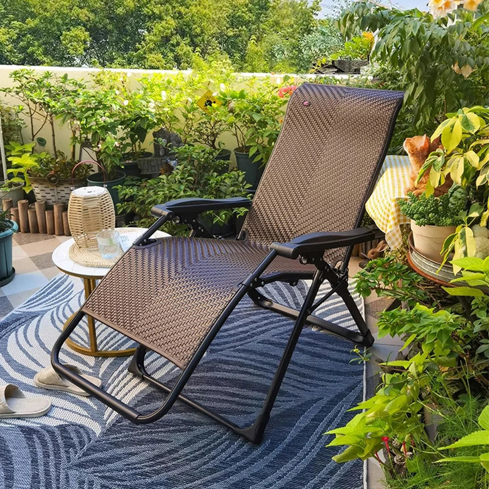 SOLARA Foldable Outdoor Lounge Chair – Solid Wood & PE Rattan, Adjustable Reclining Design, Space-Saving Storage, 150kg Max Load - Light Brown