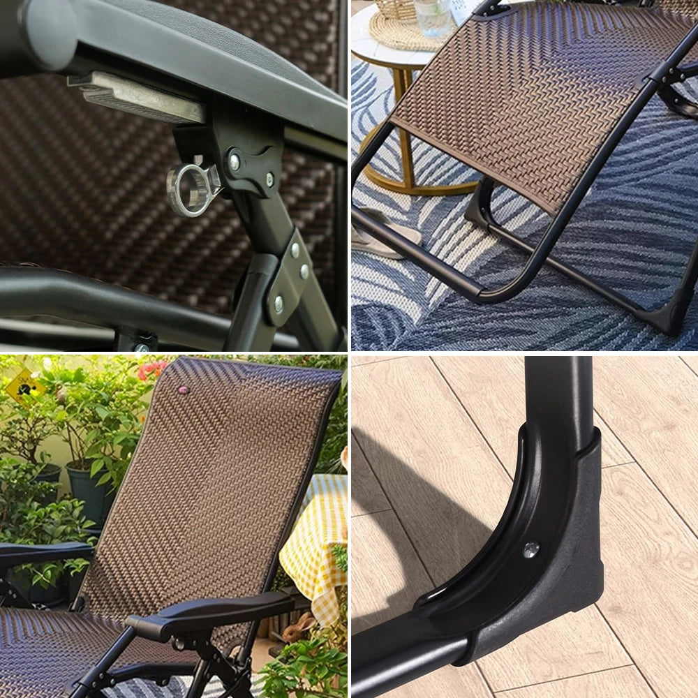 SOLARA Foldable Outdoor Lounge Chair – Solid Wood & PE Rattan, Adjustable Reclining Design, Space-Saving Storage, 150kg Max Load - Light Brown