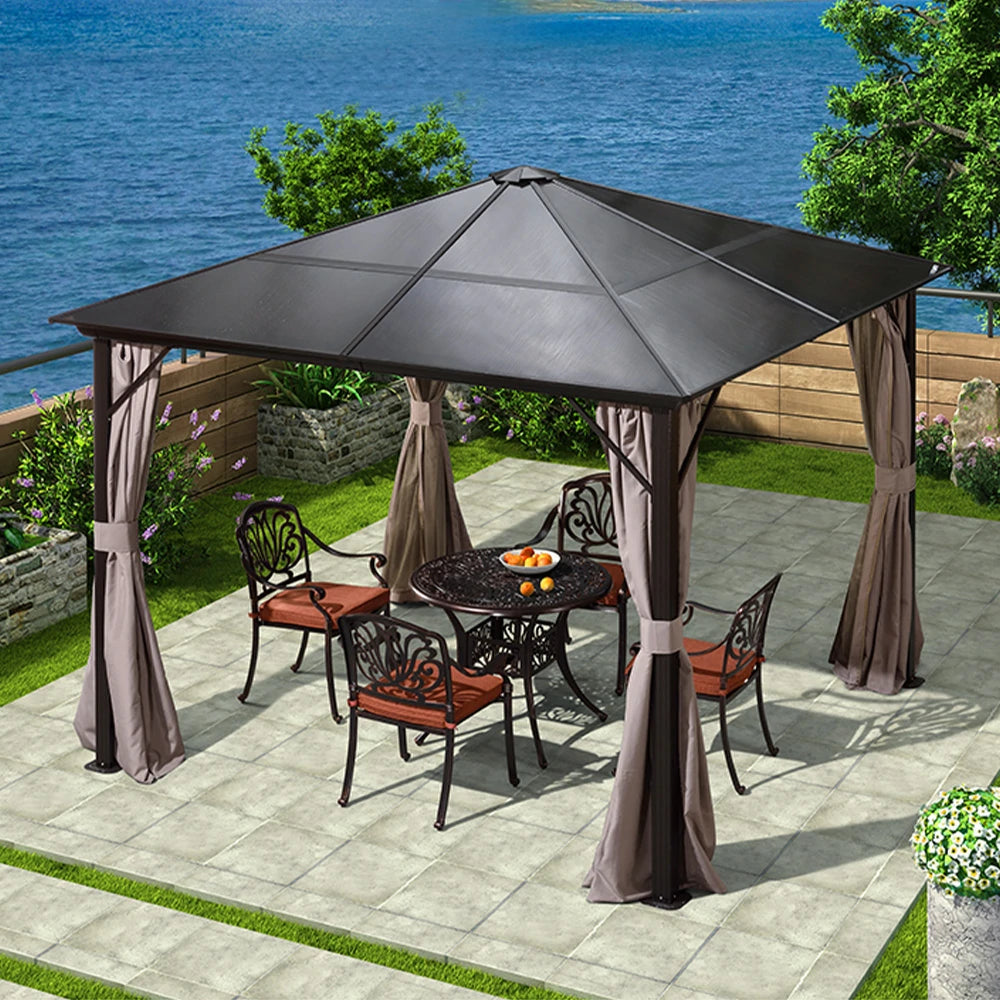 SOLARA Roman-Style Outdoor Pavilion - Reinforced Aluminium Alloy Frame - Dual Curtain Design for Sun and Rain Protection - Black
