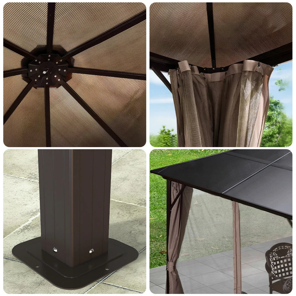 SOLARA Roman-Style Outdoor Pavilion - Reinforced Aluminium Alloy Frame - Dual Curtain Design for Sun and Rain Protection - Black