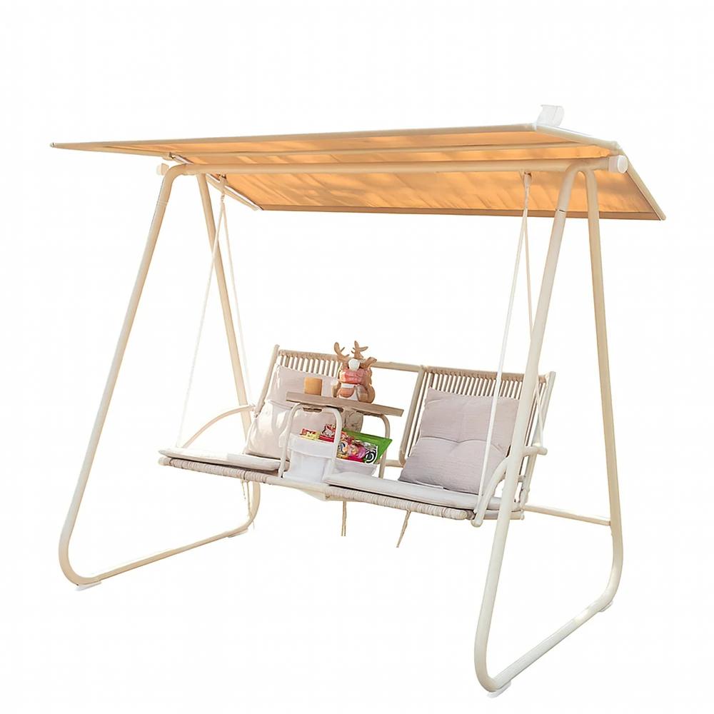 SOLARA Outdoor Canopy Swing Chair - Multi-Functional Design with Storage Organizer, Alloy Steel Frame, Patio & Garden Relaxation Seat - White