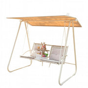 SOLARA Outdoor Canopy Swing Chair - Multi-Functional Design with Storage Organizer, Alloy Steel Frame, Patio & Garden Relaxation Seat - White