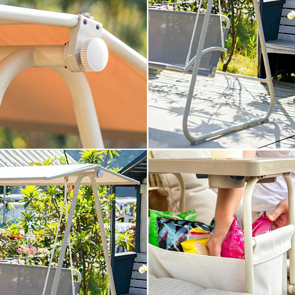 SOLARA Outdoor Canopy Swing Chair - Multi-Functional Design with Storage Organizer, Alloy Steel Frame, Patio & Garden Relaxation Seat - White
