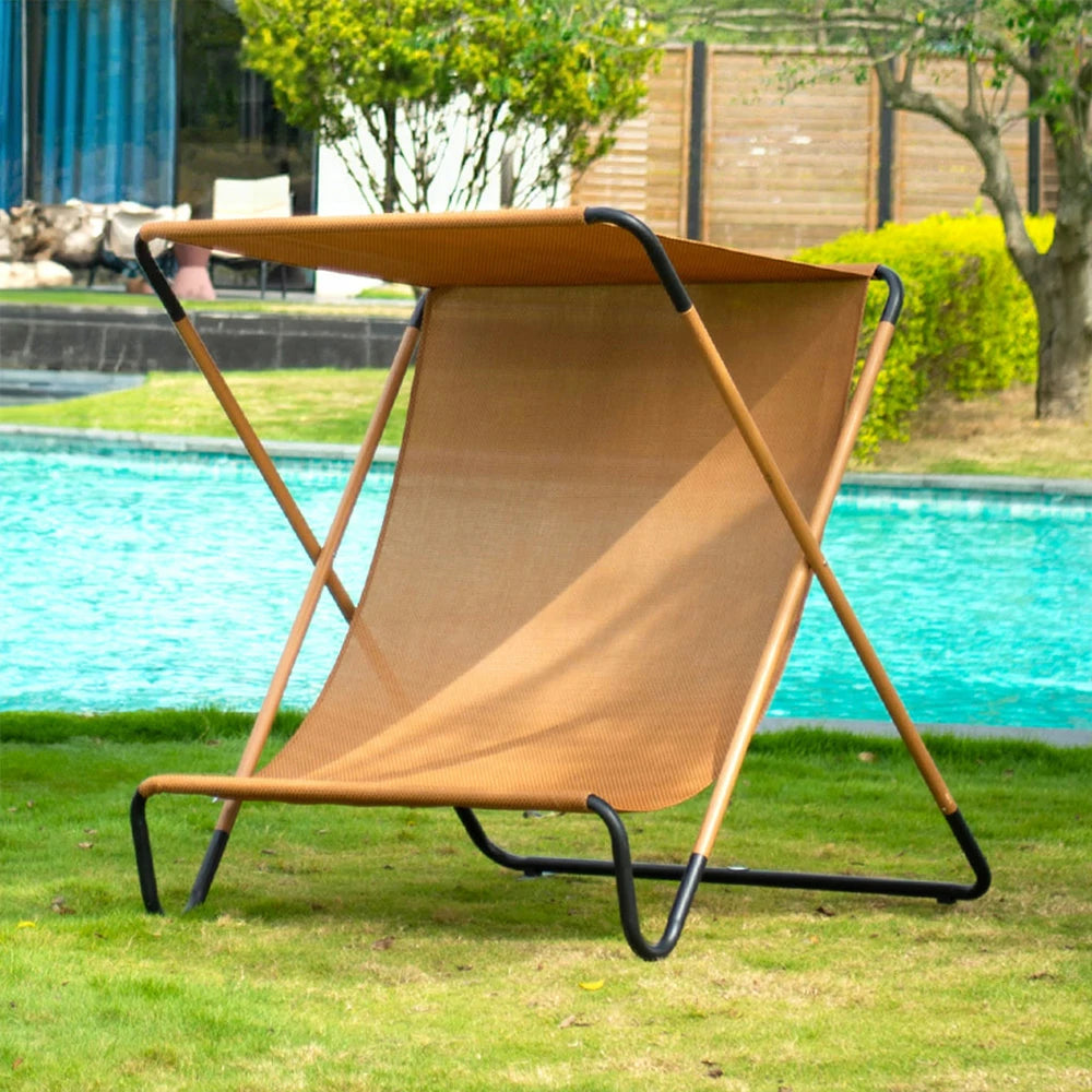 SOLARA Outdoor Folding Chair - Sunshade Design, Alloy Steel Frame, Patio & Garden Recliner, Waterproof Fabric - Brown