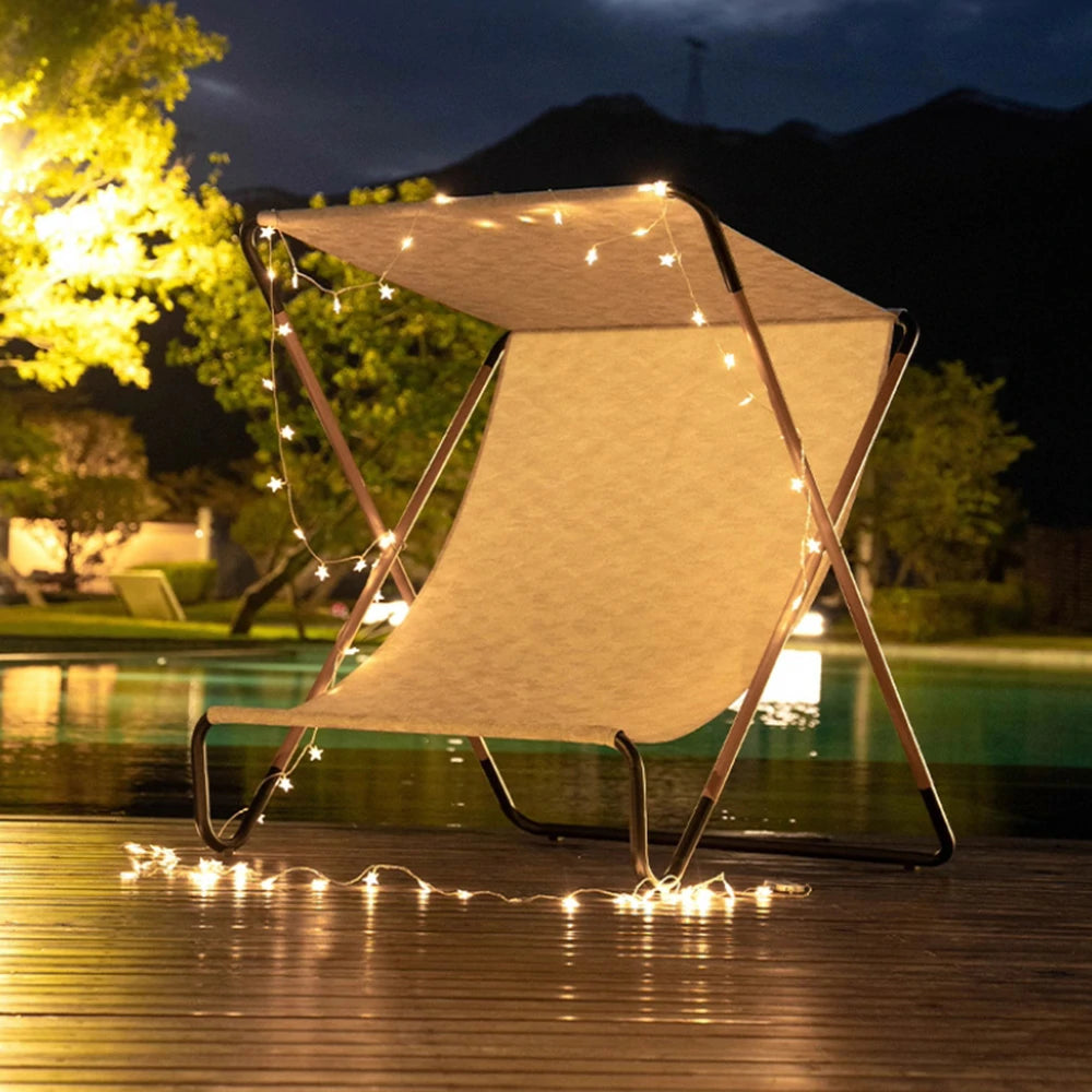 SOLARA Outdoor Folding Chair - Sunshade Design, Alloy Steel Frame, Patio & Garden Recliner, Waterproof Fabric - Brown