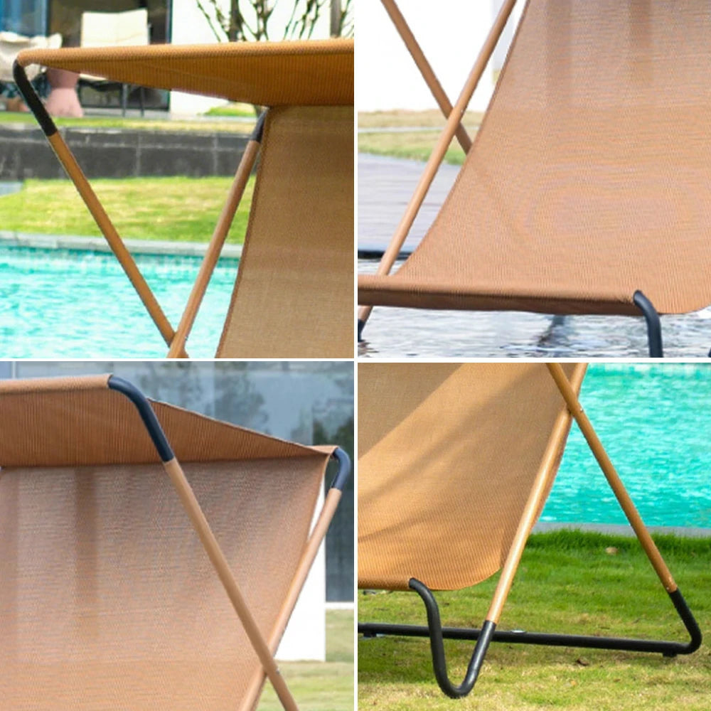 SOLARA Outdoor Folding Chair - Sunshade Design, Alloy Steel Frame, Patio & Garden Recliner, Waterproof Fabric - Brown