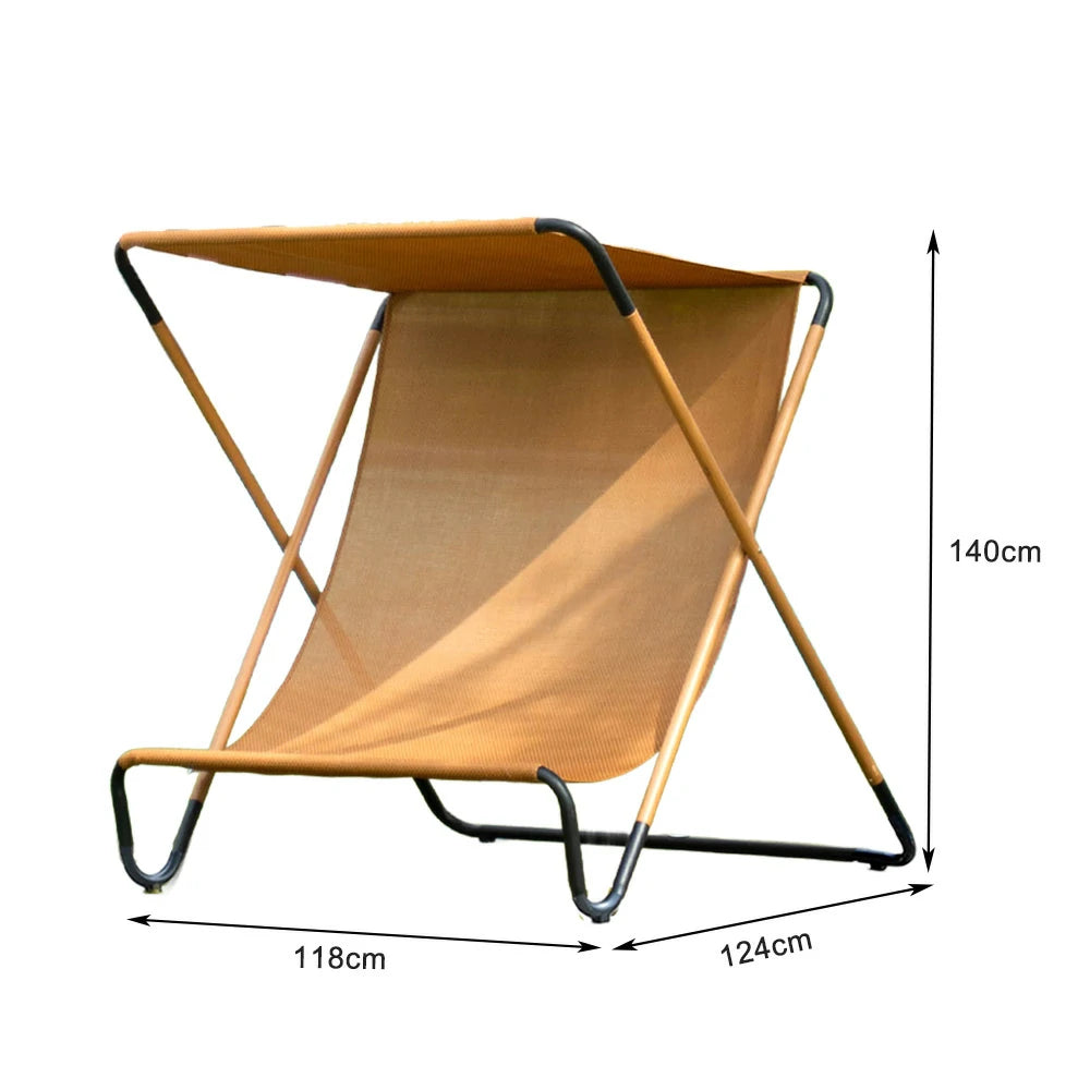 SOLARA Outdoor Folding Chair - Sunshade Design, Alloy Steel Frame, Patio & Garden Recliner, Waterproof Fabric - Brown