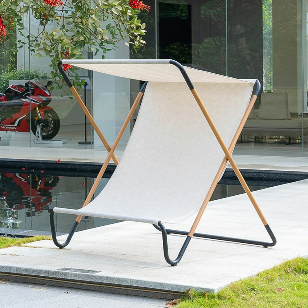 SOLARA Outdoor Folding Chair - Sunshade Design, Alloy Steel Frame, Patio & Garden Recliner, Waterproof Fabric - KHAKI