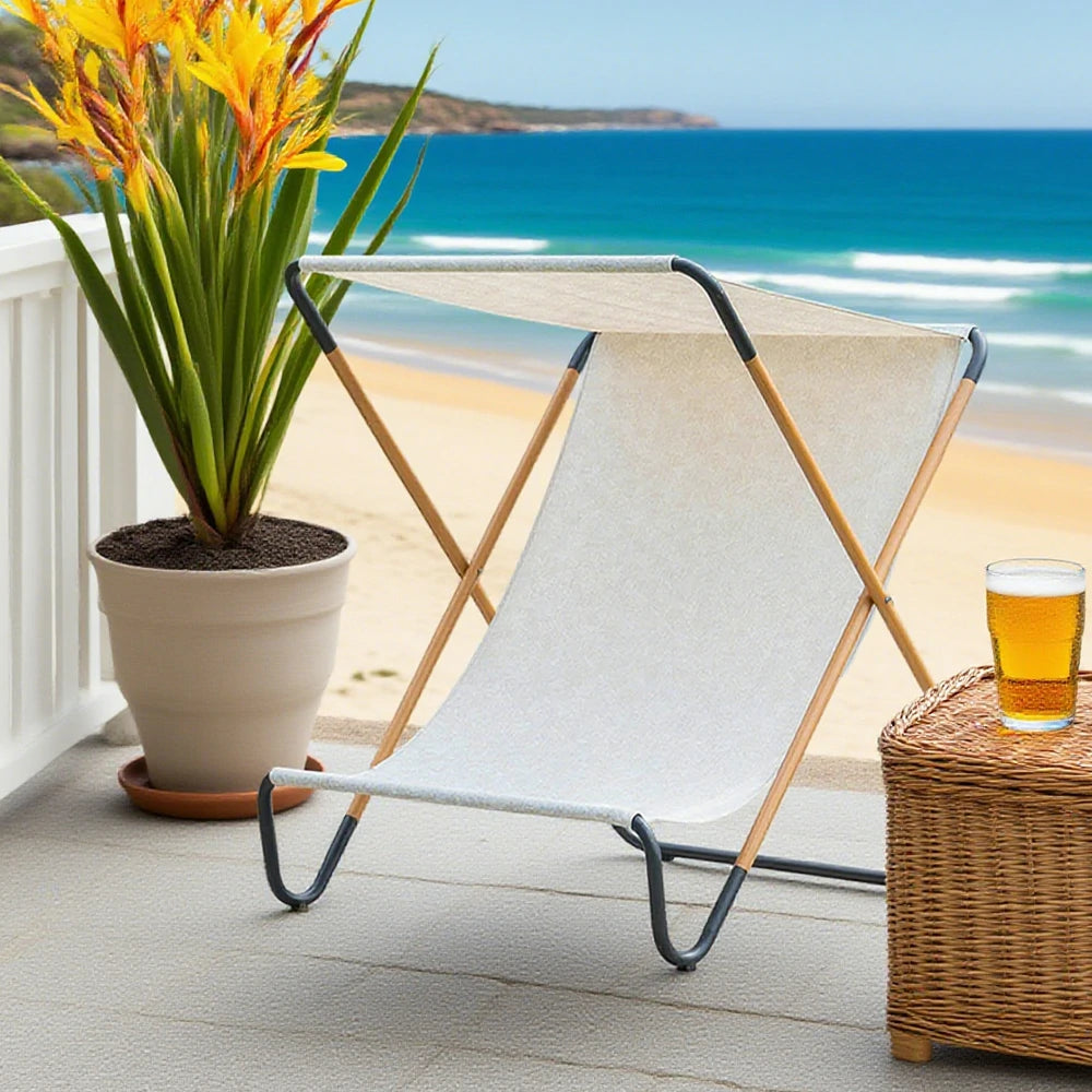 SOLARA Outdoor Folding Chair - Sunshade Design, Alloy Steel Frame, Patio & Garden Recliner, Waterproof Fabric - KHAKI