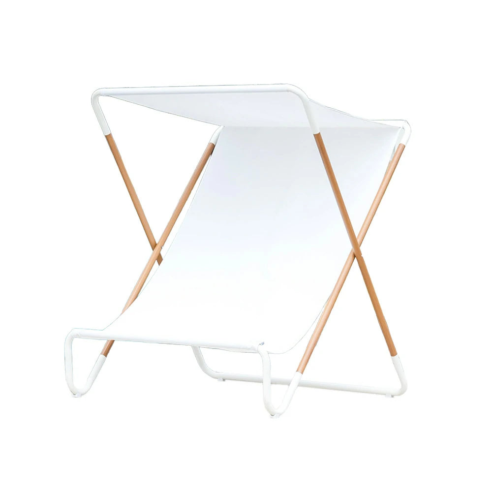 SOLARA Outdoor Folding Chair - Sunshade Design, Alloy Steel Frame, Patio & Garden Recliner, Waterproof Fabric - White