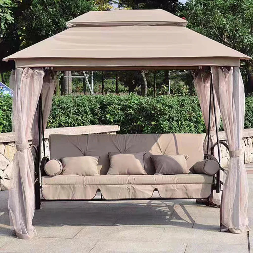 SOLARA Outdoor Swing with Canopy - Classic Design, Heavy-Duty Galvanised Steel Frame, Extra-Wide 3–5 Seat Capacity, Privacy Mesh Curtains Included – Pink