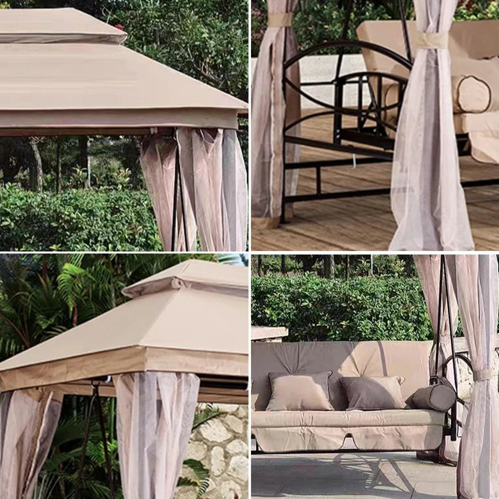 SOLARA Outdoor Swing with Canopy - Classic Design, Heavy-Duty Galvanised Steel Frame, Extra-Wide 3–5 Seat Capacity, Privacy Mesh Curtains Included – Pink