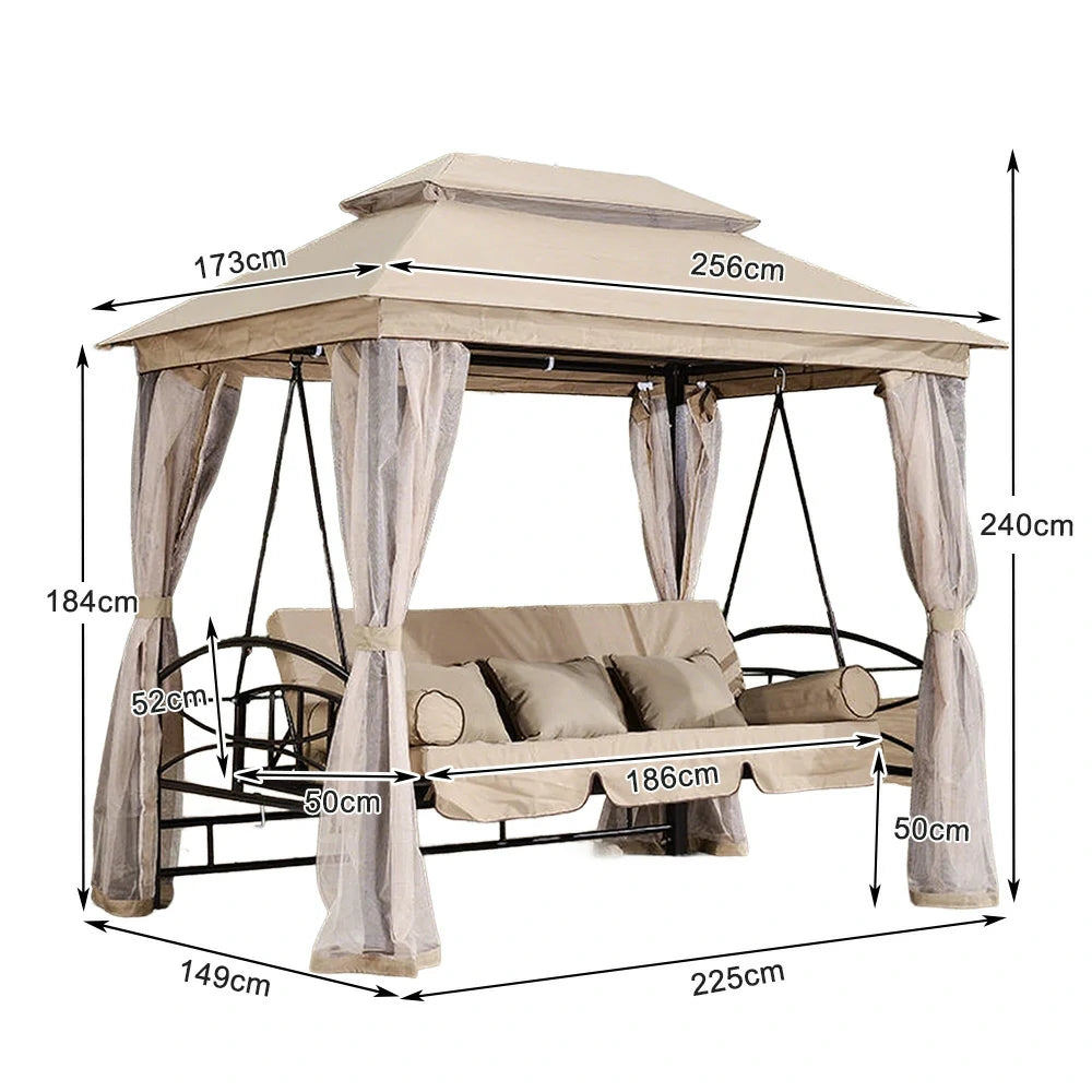 SOLARA Outdoor Swing with Canopy - Classic Design, Heavy-Duty Galvanised Steel Frame, Extra-Wide 3–5 Seat Capacity, Privacy Mesh Curtains Included – Pink