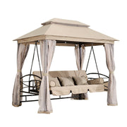 SOLARA Outdoor Swing with Canopy - Classic Design, Heavy-Duty Galvanised Steel Frame, Extra-Wide 3–5 Seat Capacity, Privacy Mesh Curtains Included – Pink