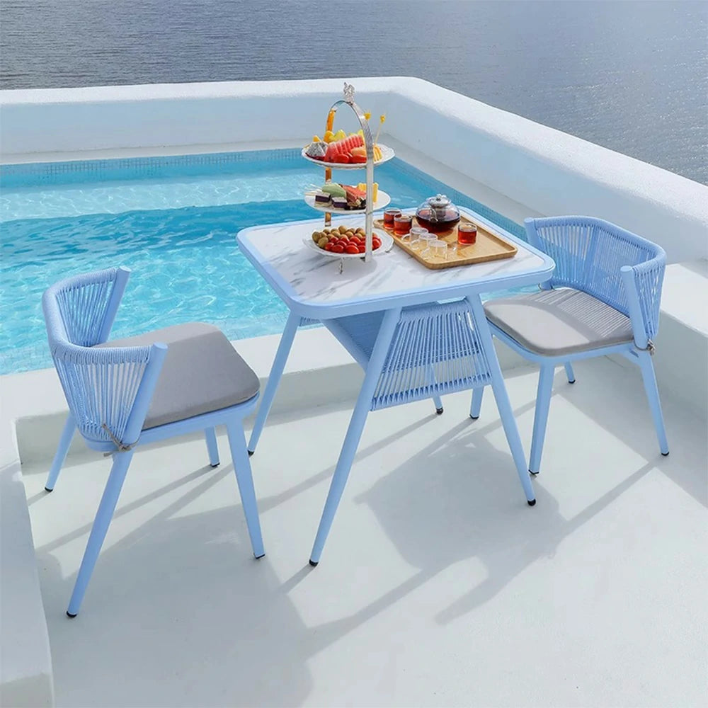 SOLARA 80cm x 80cm Rectangular Dining Set - Solid Wood Frame, 1 Table & 2 Chairs, Durable Outdoor Furniture - Blue