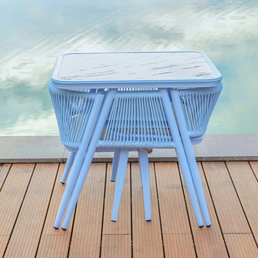 SOLARA 80cm x 80cm Rectangular Dining Set - Solid Wood Frame, 1 Table & 2 Chairs, Durable Outdoor Furniture - Blue