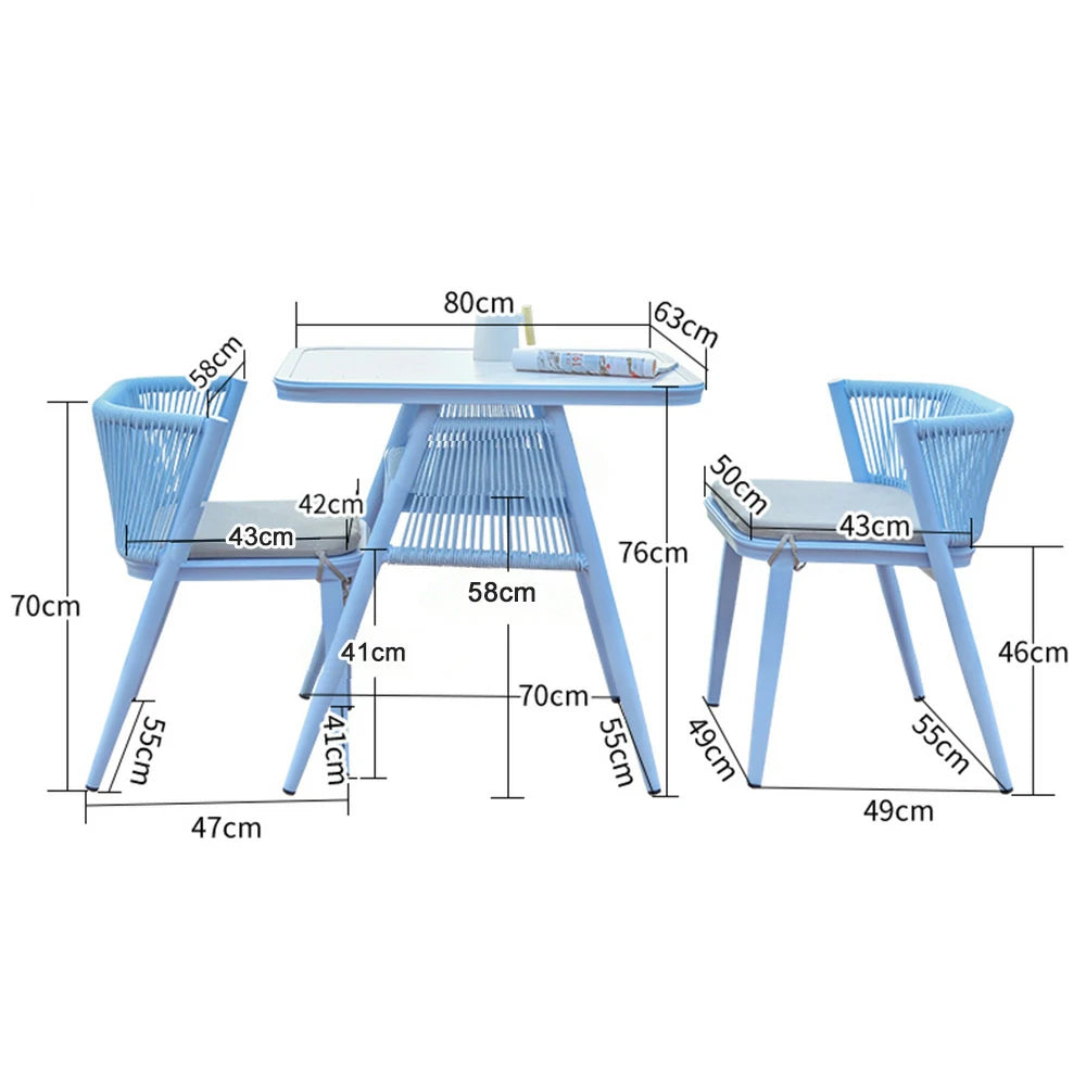 SOLARA 80cm x 80cm Rectangular Dining Set - Solid Wood Frame, 1 Table & 2 Chairs, Durable Outdoor Furniture - Blue