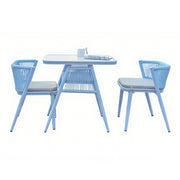 SOLARA 80cm x 80cm Rectangular Dining Set - Solid Wood Frame, 1 Table & 2 Chairs, Durable Outdoor Furniture - Blue