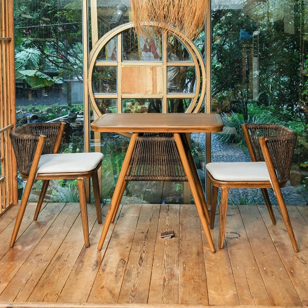 SOLARA 80cm x 80cm Rectangular Dining Set - Solid Wood Frame, 1 Table & 2 Chairs, Durable Outdoor Furniture - Brown