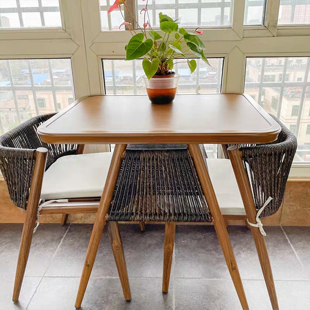 SOLARA 80cm x 80cm Rectangular Dining Set - Solid Wood Frame, 1 Table & 2 Chairs, Durable Outdoor Furniture - Brown