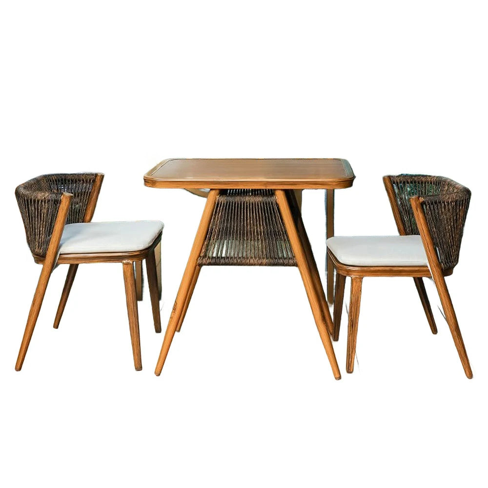 SOLARA 80cm x 80cm Rectangular Dining Set - Solid Wood Frame, 1 Table & 2 Chairs, Durable Outdoor Furniture - Brown