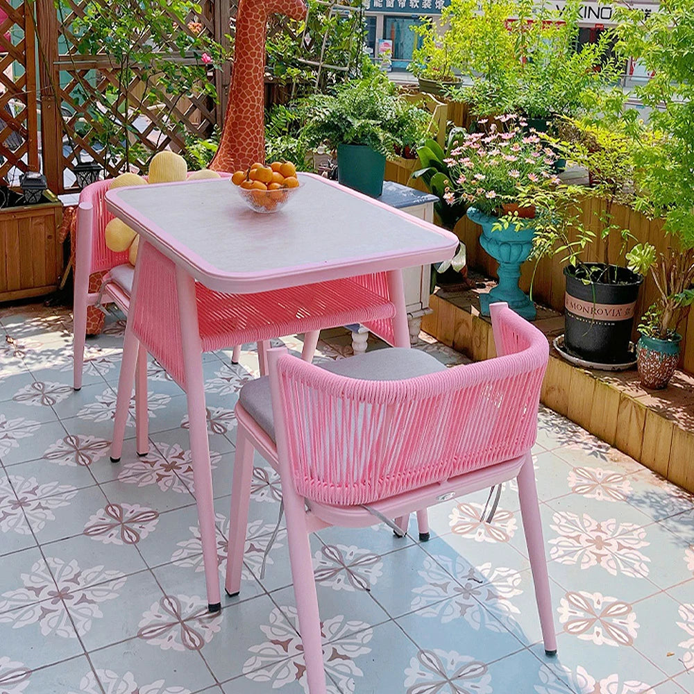 SOLARA 80cm x 80cm Rectangular Dining Set - Solid Wood Frame, 1 Table & 2 Chairs, Durable Outdoor Furniture - Pink