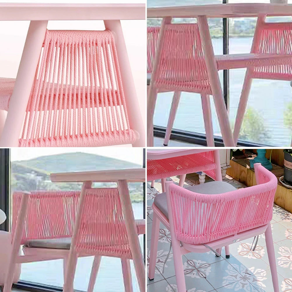 SOLARA 80cm x 80cm Rectangular Dining Set - Solid Wood Frame, 1 Table & 2 Chairs, Durable Outdoor Furniture - Pink