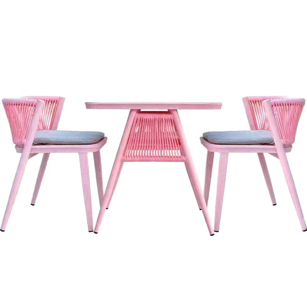 SOLARA 80cm x 80cm Rectangular Dining Set - Solid Wood Frame, 1 Table & 2 Chairs, Durable Outdoor Furniture - Pink