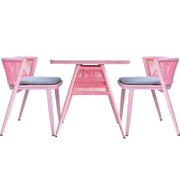 SOLARA 80cm x 80cm Rectangular Dining Set - Solid Wood Frame, 1 Table & 2 Chairs, Durable Outdoor Furniture - Pink