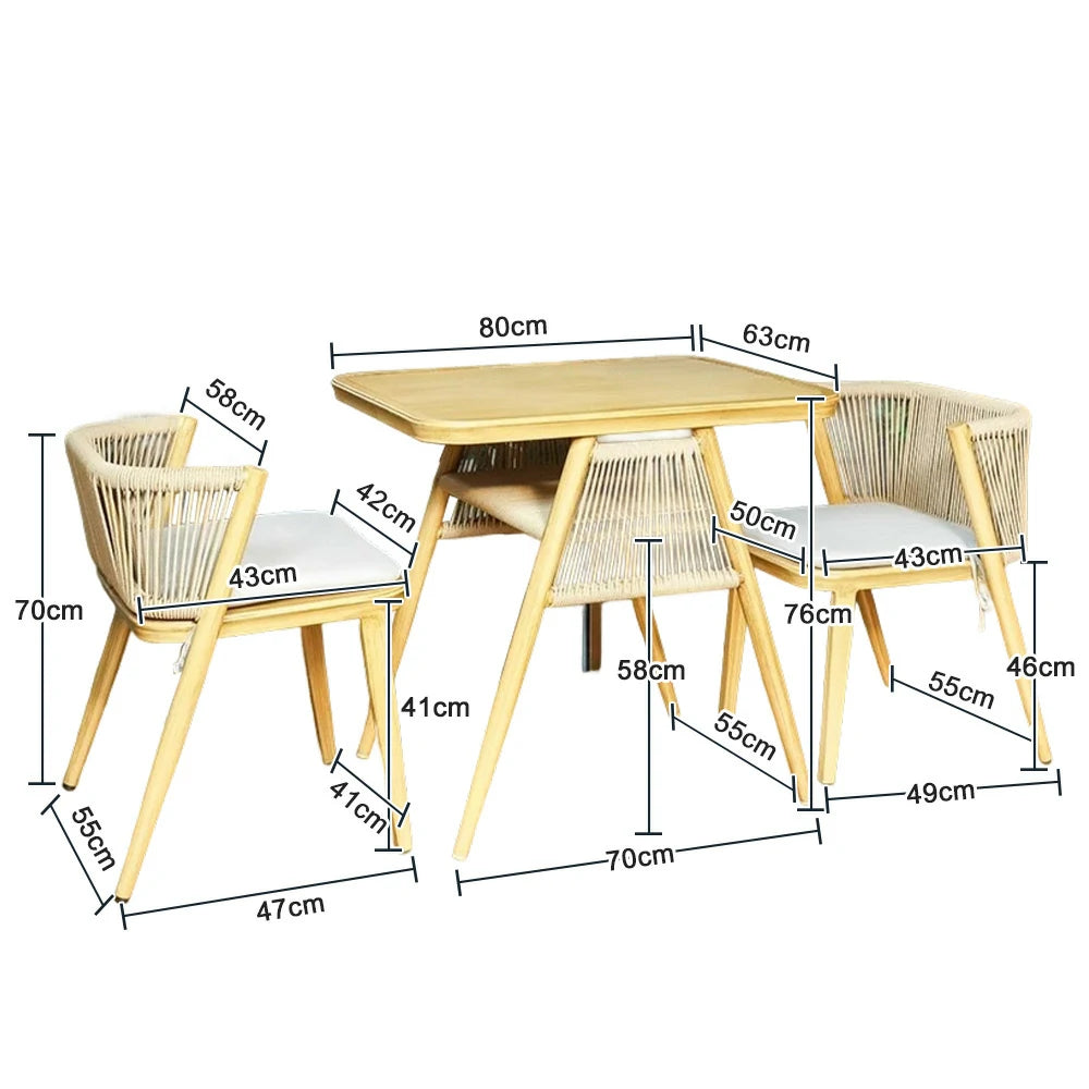 SOLARA 80cm x 80cm Rectangular Dining Set - Solid Wood Frame, 1 Table & 2 Chairs, Durable Outdoor Furniture - Wood