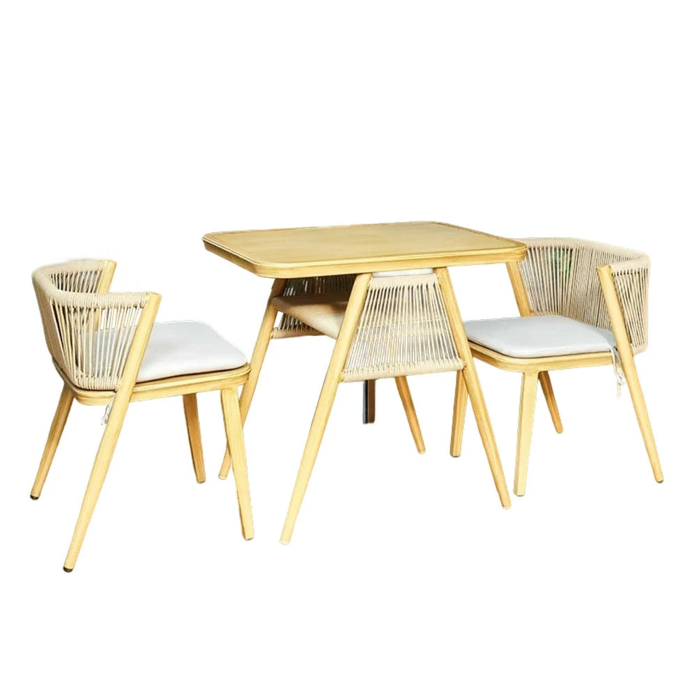 SOLARA 80cm x 80cm Rectangular Dining Set - Solid Wood Frame, 1 Table & 2 Chairs, Durable Outdoor Furniture - Wood