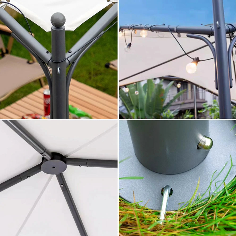 SOLARA Butterfly Pavilion 3x3m Outdoor Canopy with Durable Alloy Frame, 4 Mesh Curtains & Bonus 10m Solar String Lights – White