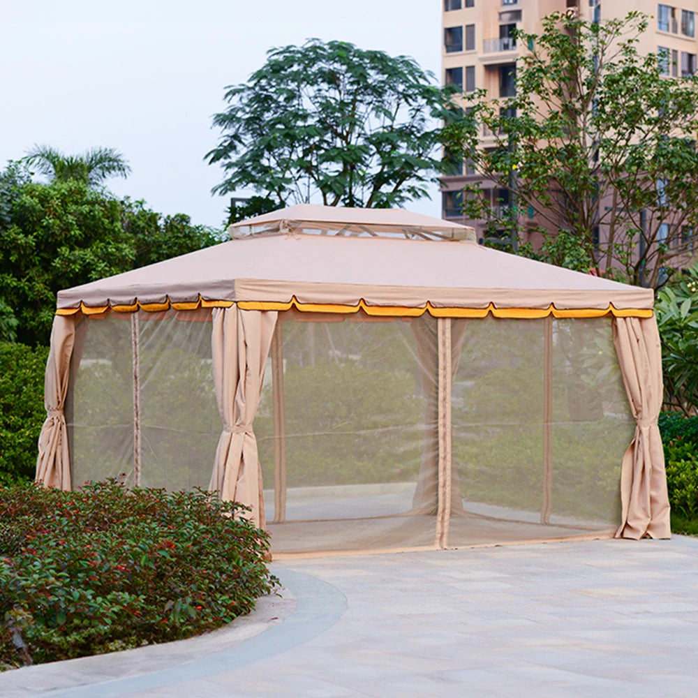 SOLARA Outdoor Canopy - 2.5x2.5m Reinforced Steel Frame with Mesh Curtains - Khaki