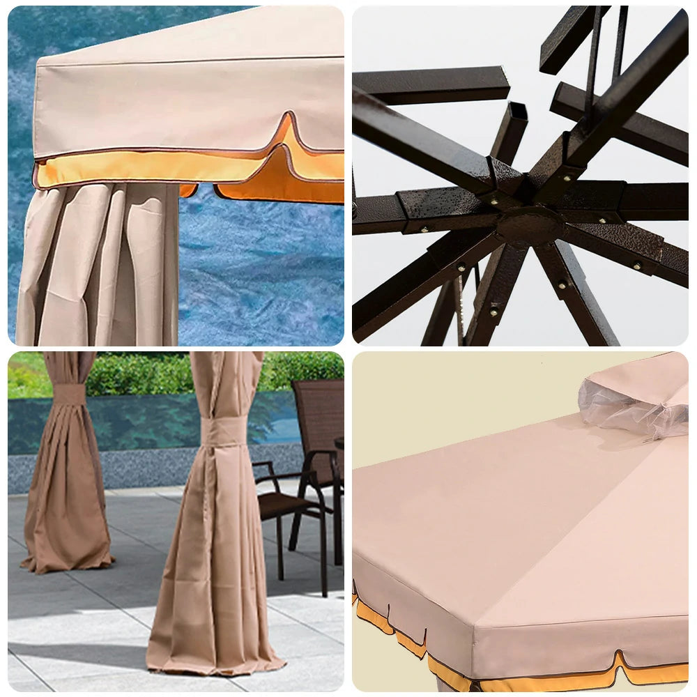 SOLARA Outdoor Canopy - 2.5x2.5m Reinforced Steel Frame with Mesh Curtains - Khaki