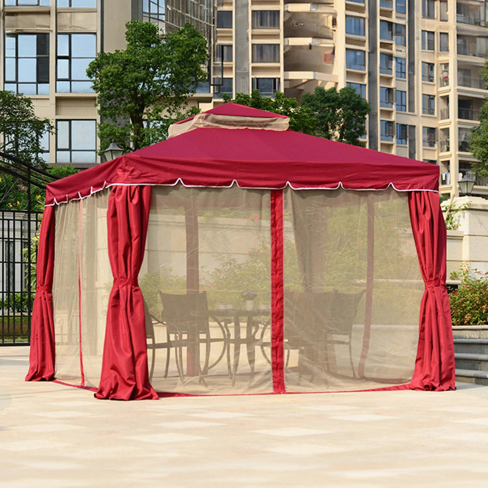 SOLARA Outdoor Canopy - 2.5x2.5m Reinforced Steel Frame with Mesh Curtains - Red