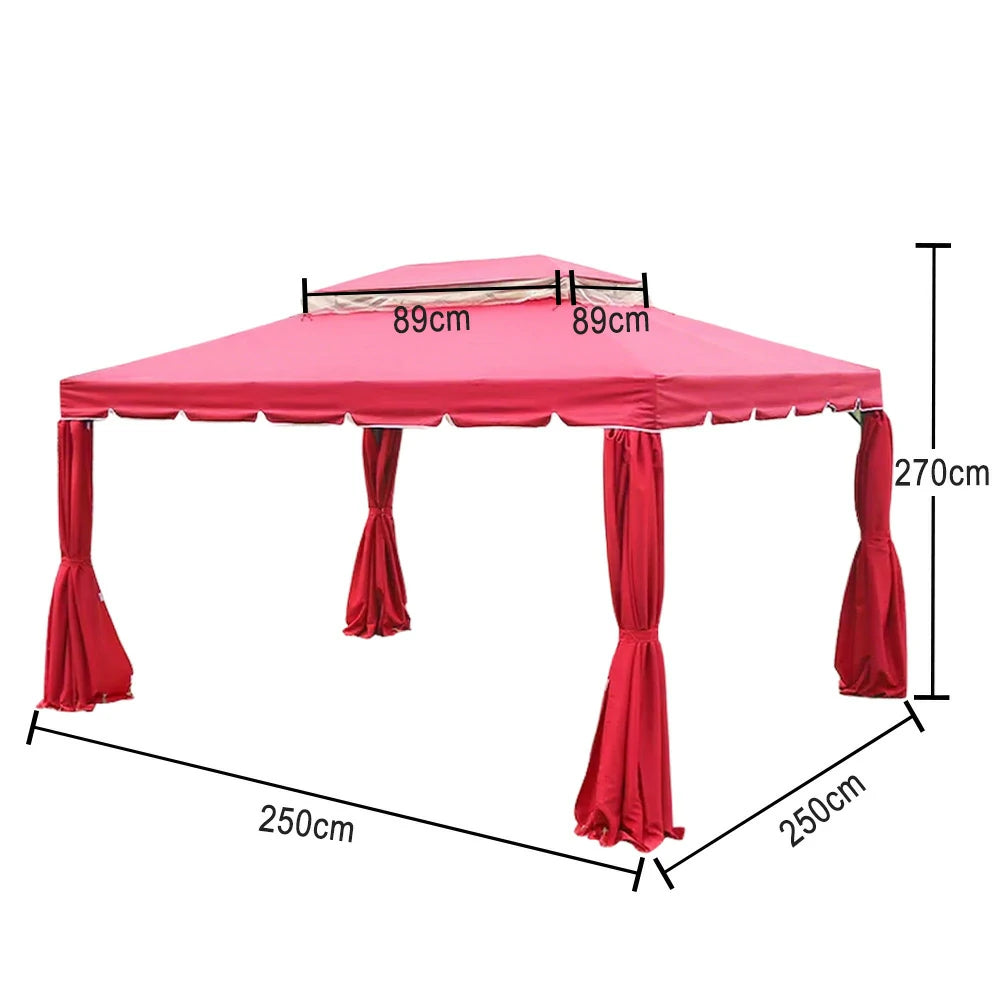 SOLARA Outdoor Canopy - 2.5x2.5m Reinforced Steel Frame with Mesh Curtains - Red