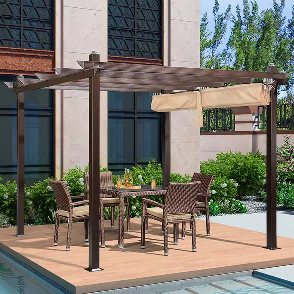 SOLARA Outdoor Canopy - 3x3m Retractable Pavilion with Space Aluminium Frame, Foldable Canopy Roof, Durable & Stylish Design - Brown