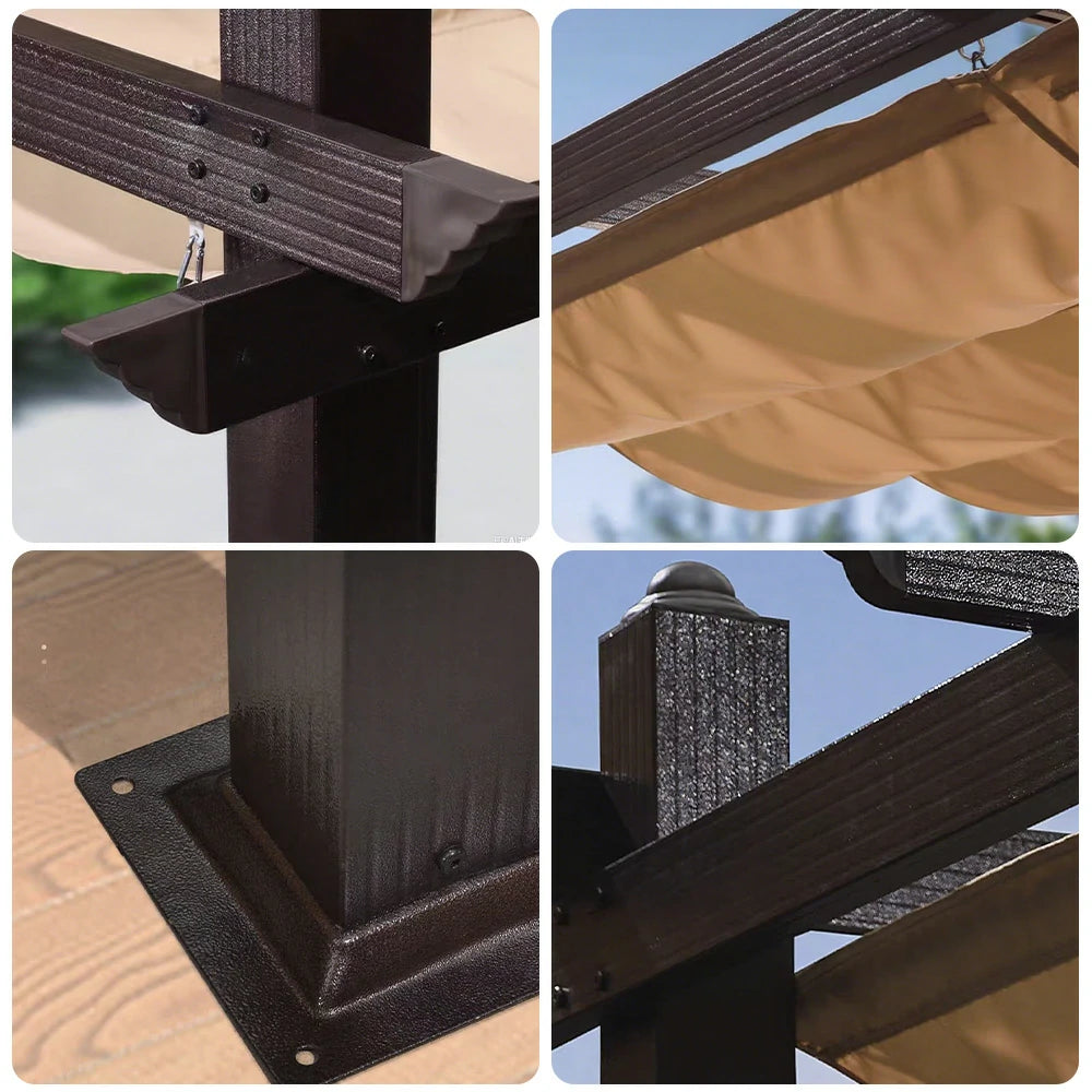 SOLARA Outdoor Canopy - 3x3m Retractable Pavilion with Space Aluminium Frame, Foldable Canopy Roof, Durable & Stylish Design - Brown