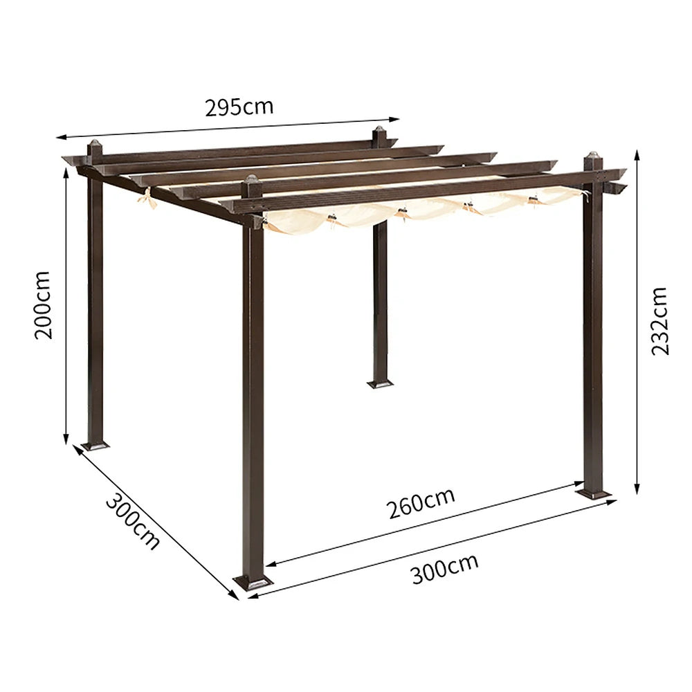 SOLARA Outdoor Canopy - 3x3m Retractable Pavilion with Space Aluminium Frame, Foldable Canopy Roof, Durable & Stylish Design - Brown