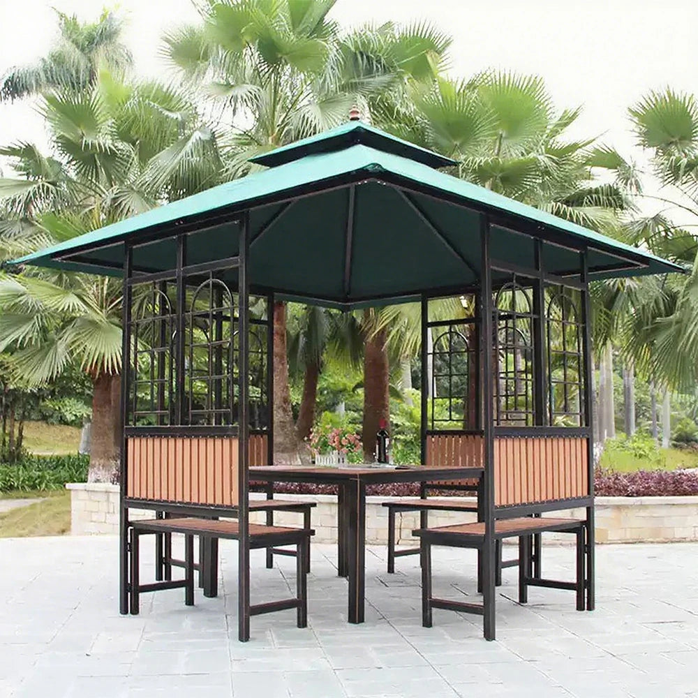 SOLARA Luxury Pavilion Set - Heavy-Duty Steel Frame with Hollow Ventilated Design, Durable Table & Chairs, All-Weather Canopy - Blue