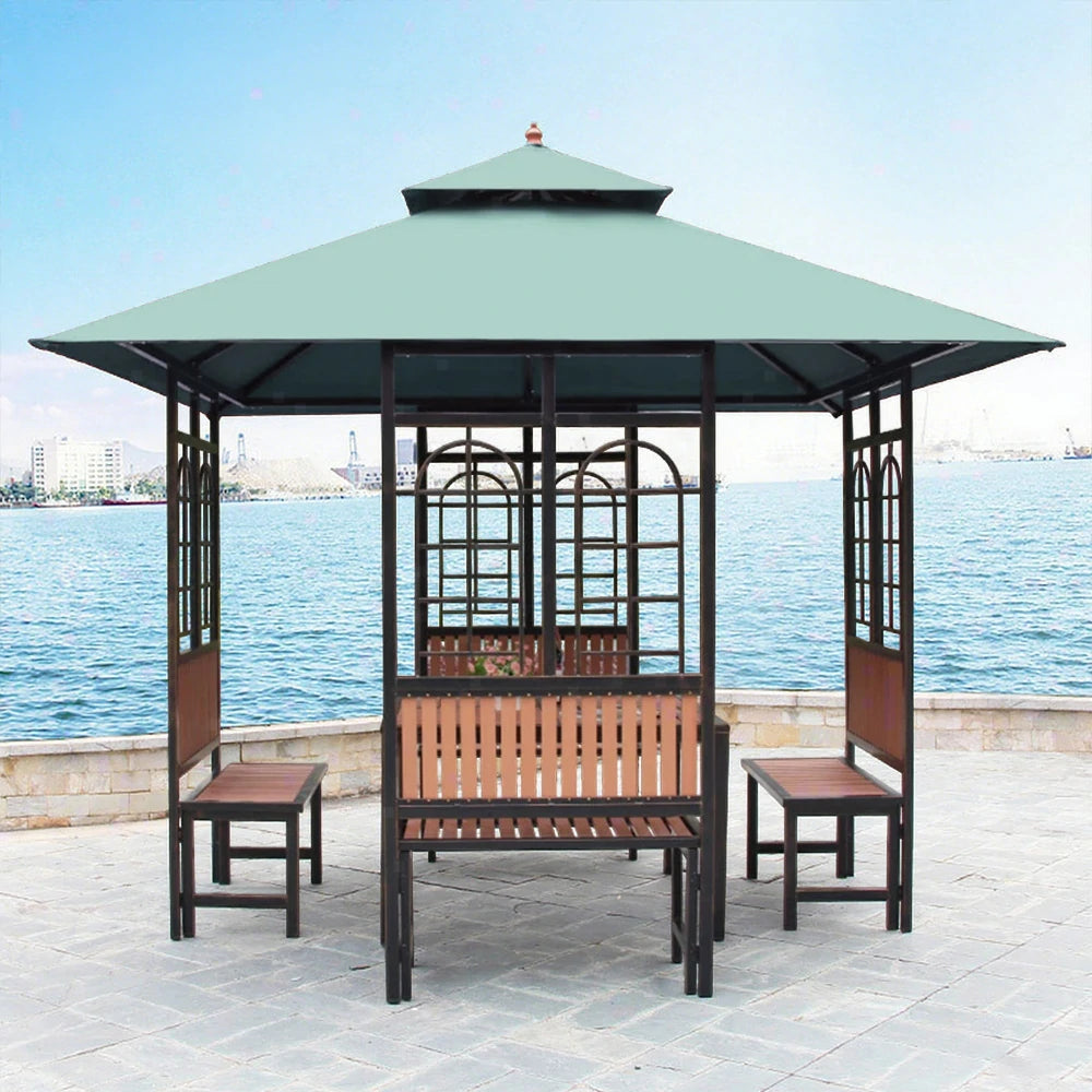 SOLARA Luxury Pavilion Set - Heavy-Duty Steel Frame with Hollow Ventilated Design, Durable Table & Chairs, All-Weather Canopy - Blue