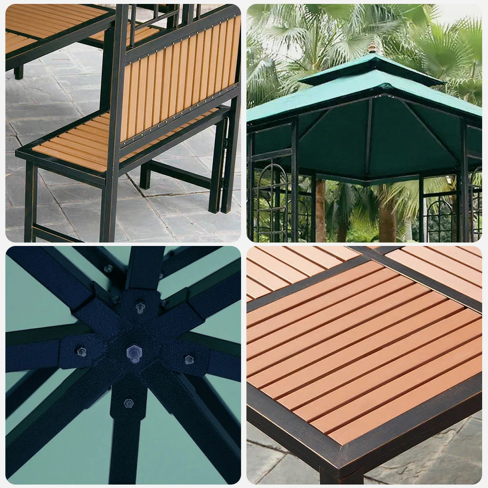 SOLARA Luxury Pavilion Set - Heavy-Duty Steel Frame with Hollow Ventilated Design, Durable Table & Chairs, All-Weather Canopy - Blue