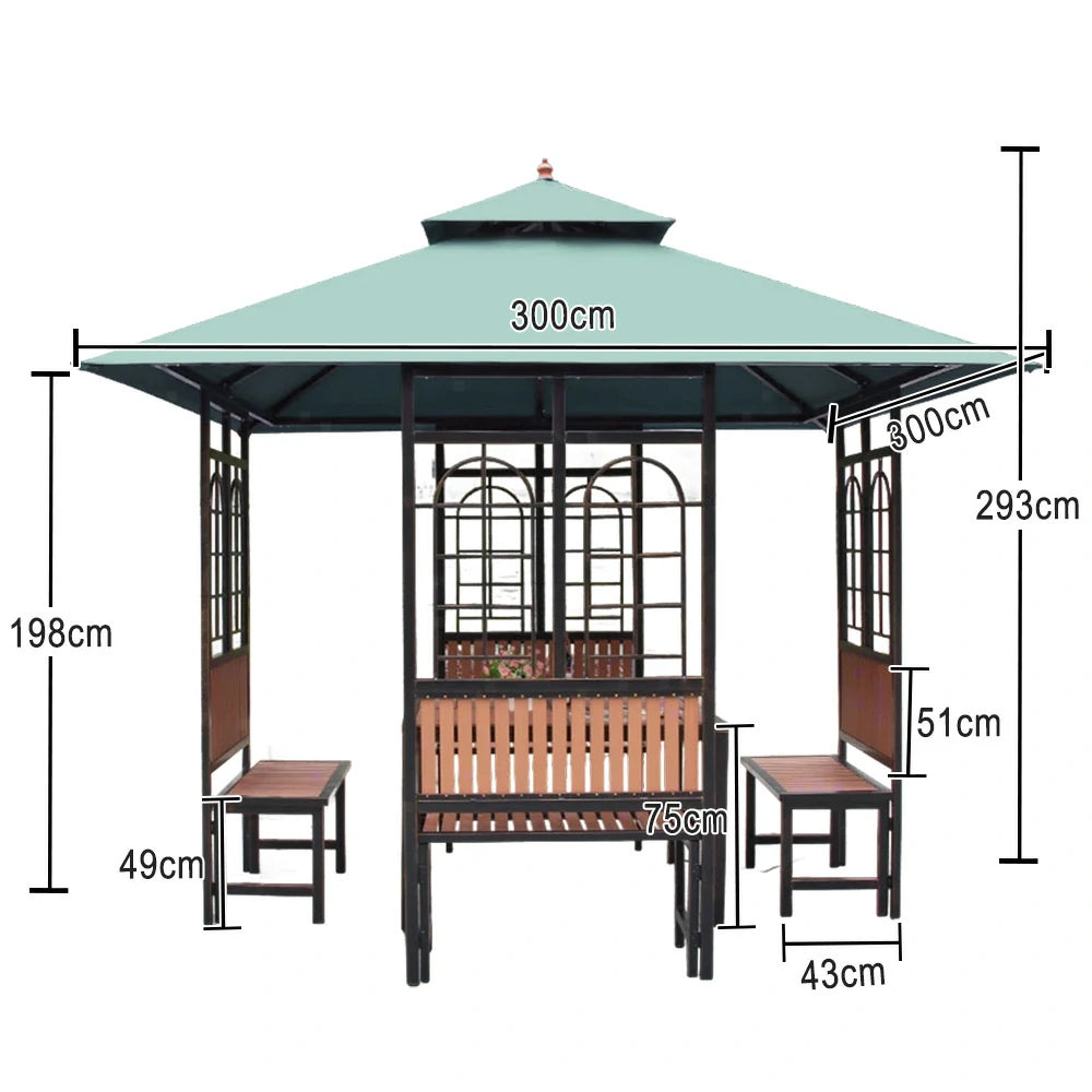 SOLARA Luxury Pavilion Set - Heavy-Duty Steel Frame with Hollow Ventilated Design, Durable Table & Chairs, All-Weather Canopy - Blue