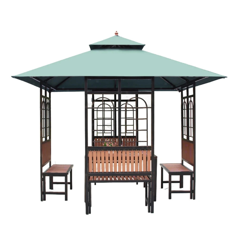 SOLARA Luxury Pavilion Set - Heavy-Duty Steel Frame with Hollow Ventilated Design, Durable Table & Chairs, All-Weather Canopy - Blue