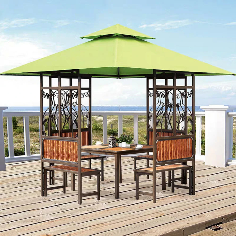 SOLARA Luxury Pavilion Set - Heavy-Duty Steel Frame with Hollow Ventilated Design, Durable Table & Chairs, All-Weather Canopy - Green