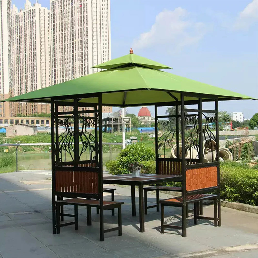 SOLARA Luxury Pavilion Set - Heavy-Duty Steel Frame with Hollow Ventilated Design, Durable Table & Chairs, All-Weather Canopy - Green