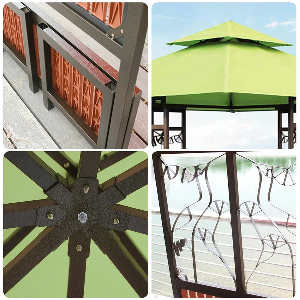 SOLARA Luxury Pavilion Set - Heavy-Duty Steel Frame with Hollow Ventilated Design, Durable Table & Chairs, All-Weather Canopy - Green