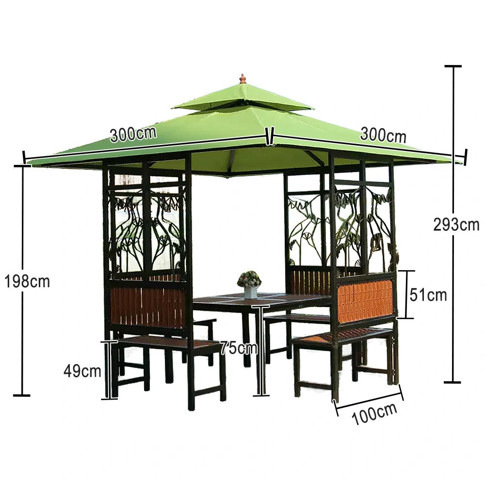 SOLARA Luxury Pavilion Set - Heavy-Duty Steel Frame with Hollow Ventilated Design, Durable Table & Chairs, All-Weather Canopy - Green