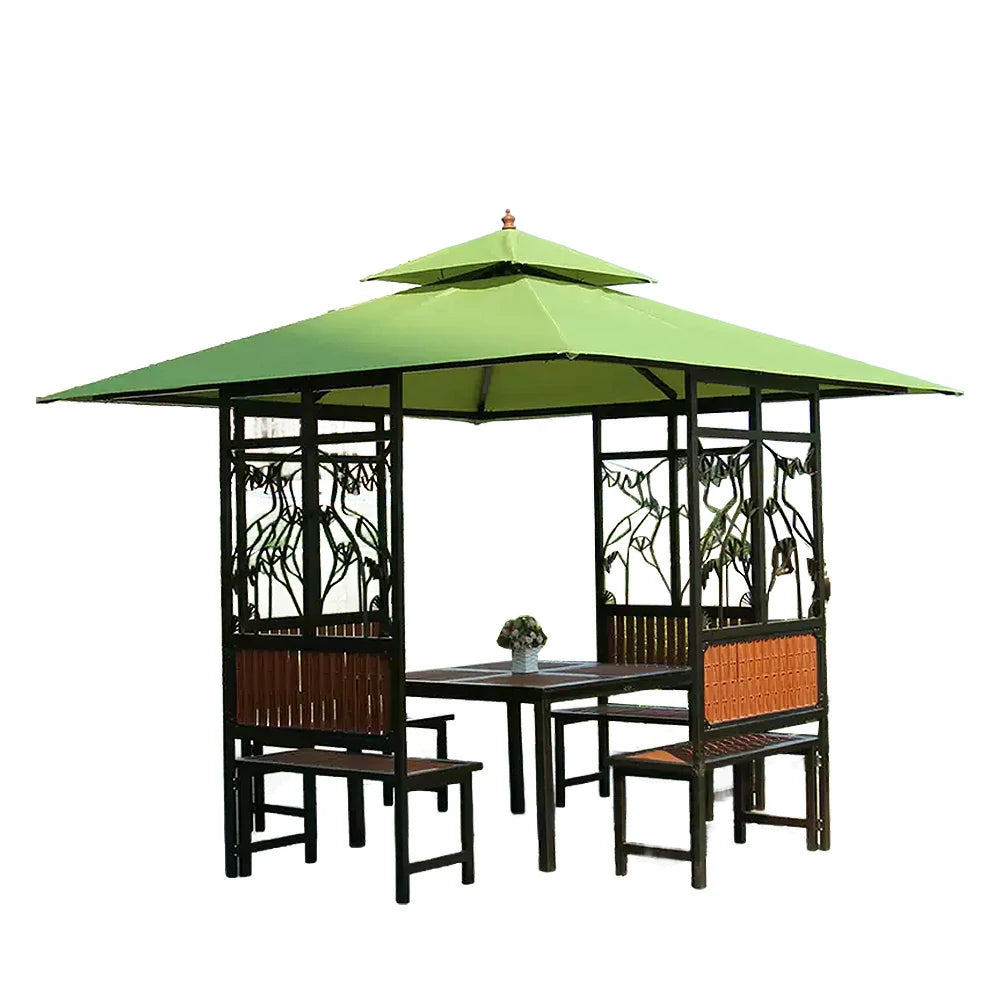 SOLARA Luxury Pavilion Set - Heavy-Duty Steel Frame with Hollow Ventilated Design, Durable Table & Chairs, All-Weather Canopy - Green