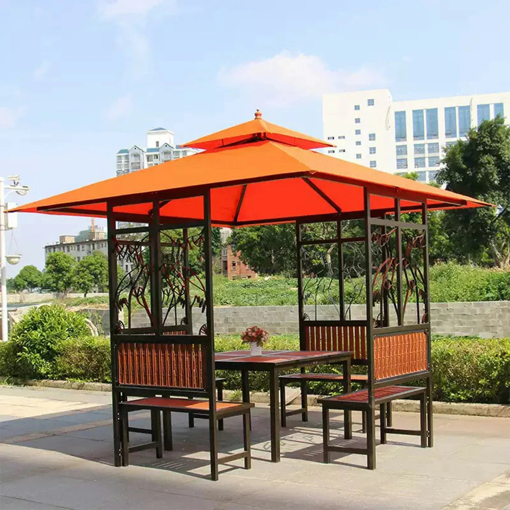 SOLARA Luxury Pavilion Set - Heavy-Duty Steel Frame with Hollow Ventilated Design, Durable Table & Chairs, All-Weather Canopy - Orange